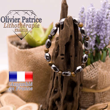 Bracelet femme en oeil de tigre rondes et hématite facettées