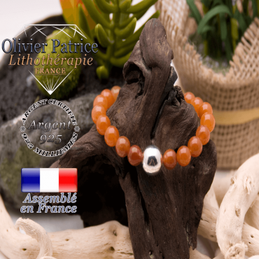 Bracelet en aventurine orange et boule en argent 925 - 12 mm