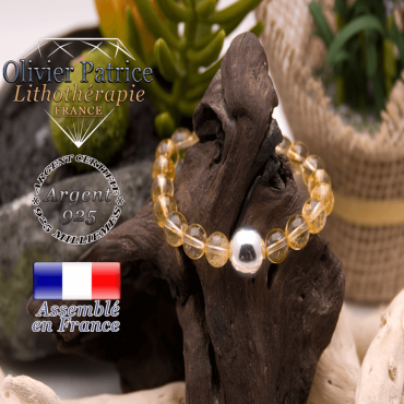 Bracelet citrine et boule en argent 925 - 12mm