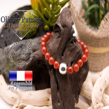 Bracelet en cornaline et boule en argent 925 - 12 mm