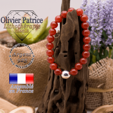 Bracelet en cornaline et boule en argent 925 - 10 mm
