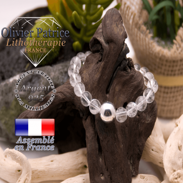Bracelet cristal de roche et boule en argent 925 - 12 mm