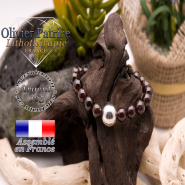 Bracelet grenat et sa boule en argent 925 - 12mm