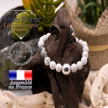 Bracelet howlite et boule en argent 925 - 12 mm