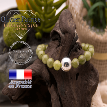 Bracelet jade néphrite du Canada boule en argent 925 - 12mm