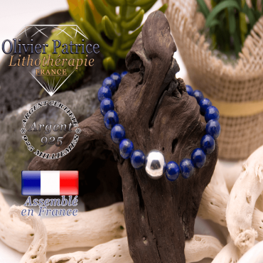 Bracelet lapis lazuli et boule argent 925 -12mm