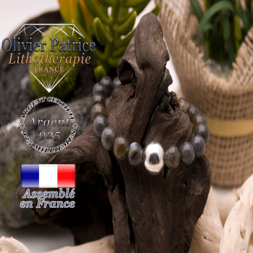 Bracelet de labradorite et boule argent 925 -12 mm