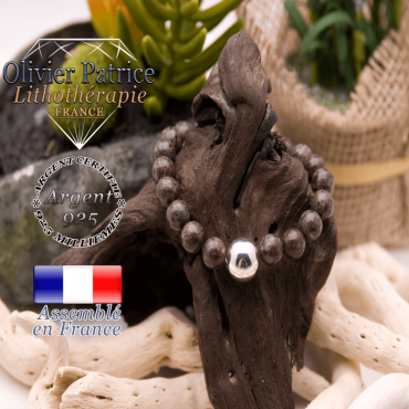 Bracelet obsidienne brune et boule argent 925 - 12mm