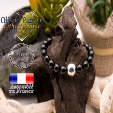 Bracelet onyx et sa boule lisse en argent 925 - 12 mm