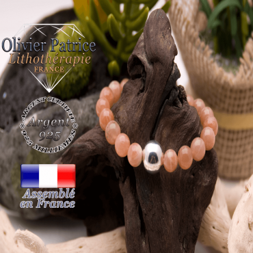 Bracelet pierre de soleil et sa boule en argent 925 - 12 mm