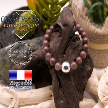 Bracelet de quartz vin et sa boule en argent 925 - 12 mm