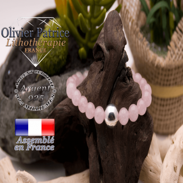 Bracelet quartz rose et sa boule en argent 925 -12 mm