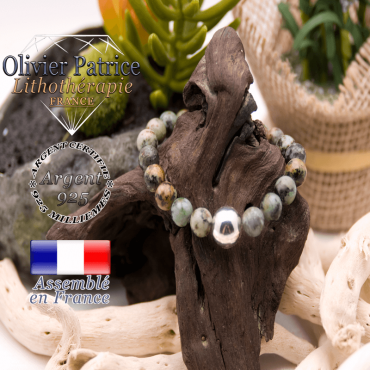 Bracelet turquoise bleu africaine et boule argent 925 - 12 mm