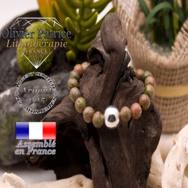 Bracelet unakite et sa boule en argent 925 - 12 mm