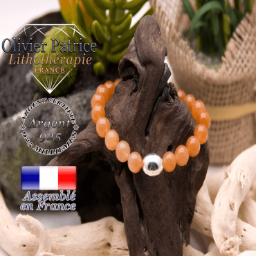 Bracelet en aventurine orange et boule en argent 925 - 10 mm