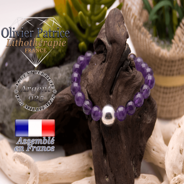 Bracelet améthyste et sa boule en argent 925 - 12 mm