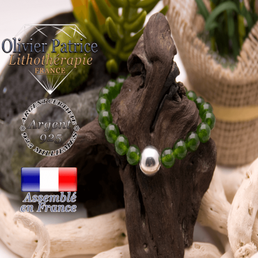 Bracelet jade de Taiwan et sa boule en argent 925 - 12 mm