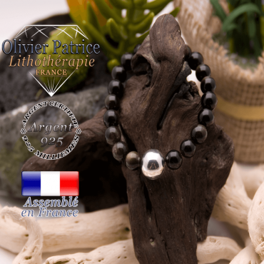 Bracelet en obsidienne dorée et boule en argent 925 - 12 mm