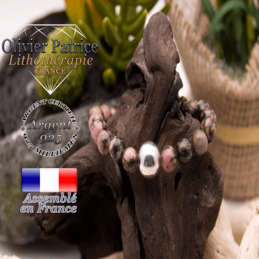 Bracelet rhodonite et sa boule lisse en argent 925 - 12 mm
