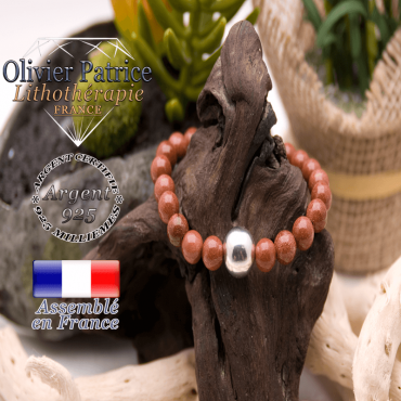 Bracelet goldstone et sa boule en argent 925 - 12 mm