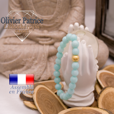 Bracelet en jade vert et boule plaqué or pour femme