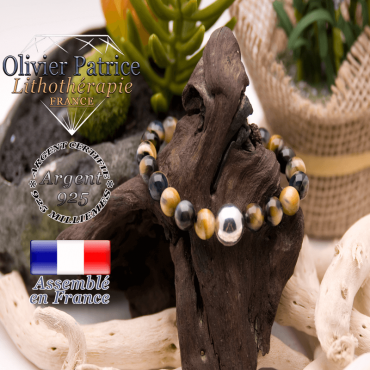 Bracelet Œil de faucon et sa boule en argent 925 - 12 mm