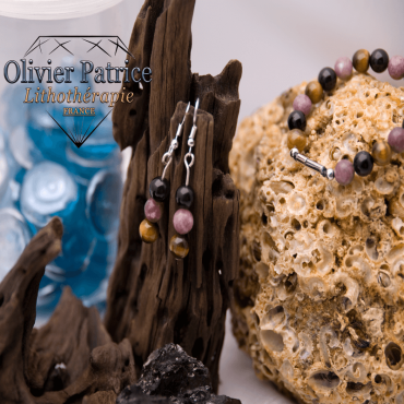 Boucles d'oreilles de la parure de protection 3 pierres naturelles en alliage