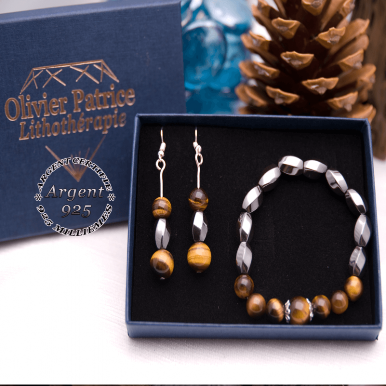 Parure œil de tigre hématite en argent 925