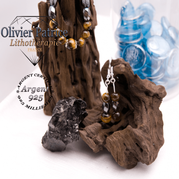 Parure œil de tigre hématite en argent 925