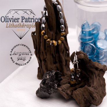 Parure œil de tigre hématite en argent 925