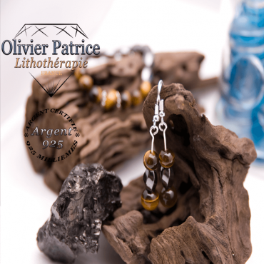 Boucles d'oreilles de la parure œil de tigre hématite en argent 925