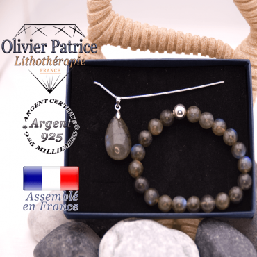 Parure en labradorite : bracelet et pendentif en argent 925
