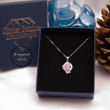 Pendentif coeurs enlacés en quartz rose et argent 925