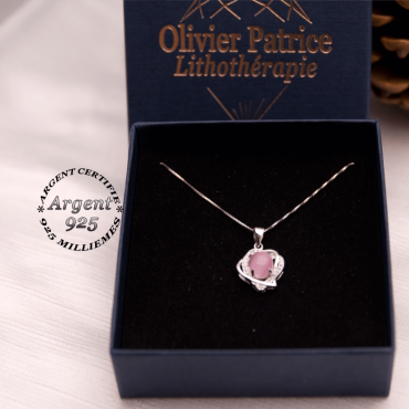 Pendentif coeurs enlacés en quartz rose et argent 925