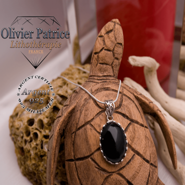 Pendentif médaillon en argent 925 et onyx