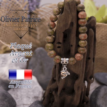 Bracelet unakite charms dauphin plaqué or-argent