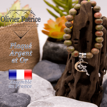 Bracelet unakite charms fée plaqué or-argent