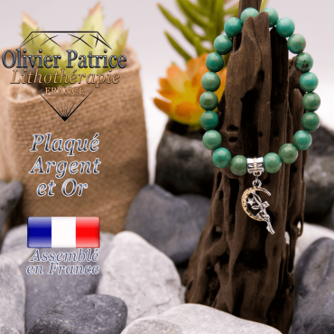 Bracelet turquoise du Tibet charms  fée avec fleche plaqué or-argent