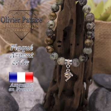 Bracelet turquoise bleue africaine charms dauphin plaqué or-argent