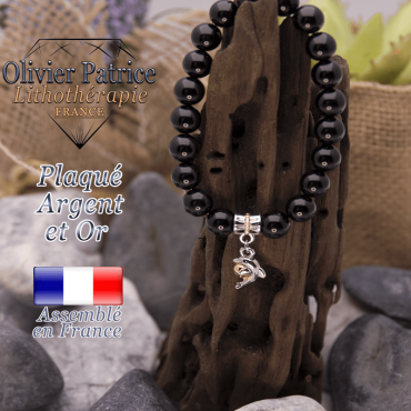 Bracelet tourmaline noire charms dauphin plaqué or-argent