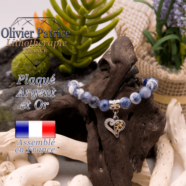 Bracelet sodalite charms coeur plaqué or-argent à choisir