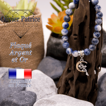 Bracelet sodalite charms fée plaqué or-argent à choisir
