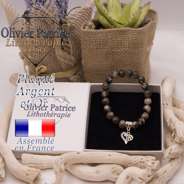 Bracelet rhodonite charms coeur plaqué or-argent