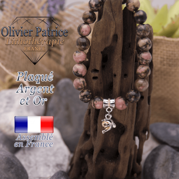 Bracelet rhodonite charms dauphin plaqué or-argent