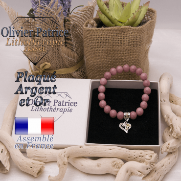 Bracelet rhodochrosite charms coeur plaqué or-argent