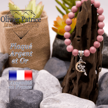 Bracelet rhodochrosite charms fée plaqué or-argent