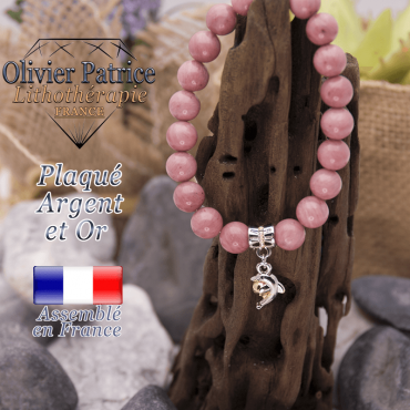 Bracelet rhodochrosite charms dauphin plaqué or-argent