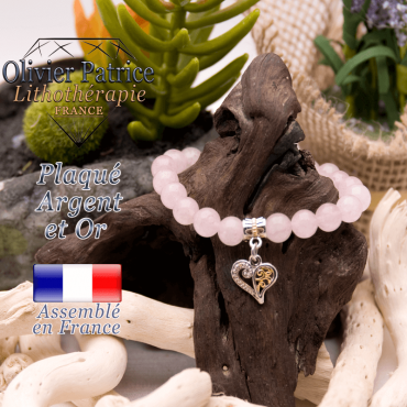 Bracelet quartz rose charms coeur plaqué or-argent