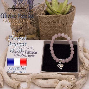 Bracelet quartz rose charms coeur plaqué or-argent