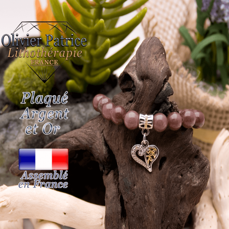 Bracelet quartz vin charms coeur plaqué or-argent